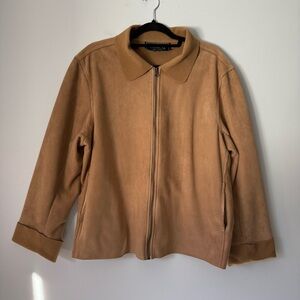 Coaco Tan Faux Suede & Fleece Sherpa Zip-Up Jacket Large